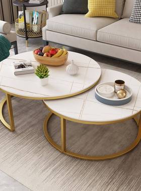 意式岩板大理石圆形KUZ茶几组家合厅简约现代户型用客轻奢子小母