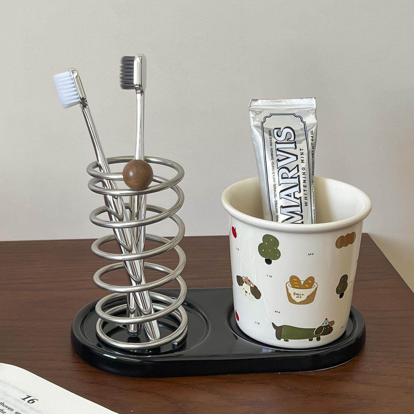 美式不锈钢牙刷牙具座简约牙膏置物架家用卫生间复古漱口杯收纳架