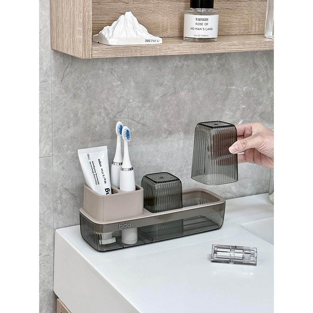 卫生间牙杯牙刷置物架免打孔电动牙刷架多功能高级轻奢漱口杯架子