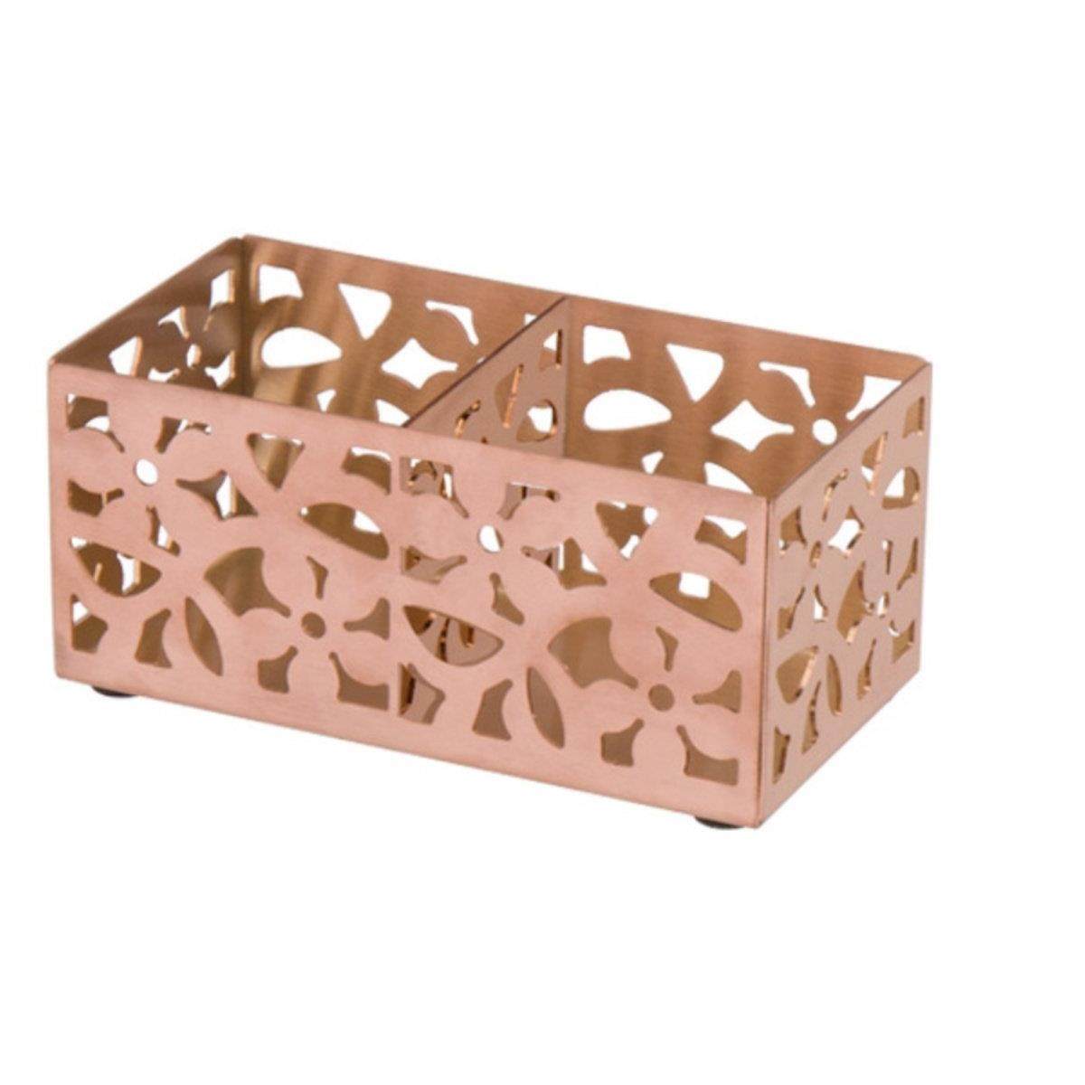 不锈钢镀金镂空长方形双格咖啡糖包盒茶叶包收纳盒桌面杂物整理盒