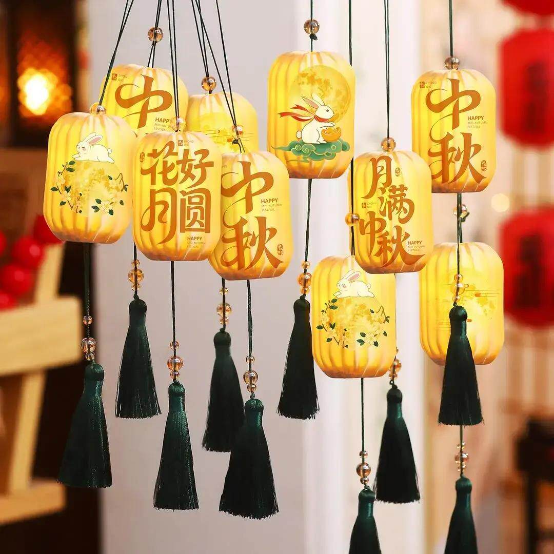 中古小灯笼挂饰新秋中式竹纹流苏风商门店节日氛围布置C11776场L-