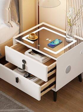 智能DSU床头柜现实木纳代简约多功能灯无线充电带卧室收储物柜子