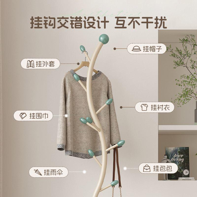 奶油风落地衣帽架室落动地挂衣架可移带VLH轮角转床边收纳篮卧脏