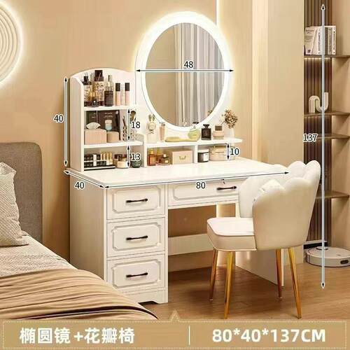 卧室高端梳妆台小户柜型简租约收纳IOJ床头化妆台一体书桌出屋妆