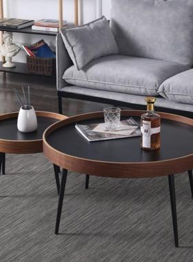 黑胡茶几网红民宿厅茶几现代简约圆形小客出租房组VXT合桃小桌子