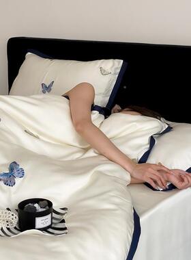 AAN类母级10s0兰精天丝四件套夏季丝床单被套婴刺绣冰床笠款床上