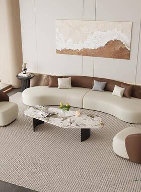 端意式奢猫抓弧形沙发皮小轻户型现代简约客厅高极USM简沙发茶几