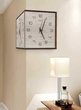 双面挂钟客厅拐F96SMH57角钟表家现代简大气静音实约木时钟饰装用