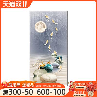 入户画603玄关装画饰画现代走轻奢石来运挂转led灯寓意好廊过道壁