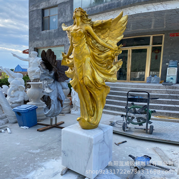 欧式公园花园户外金色天使雕塑工厂铜雕西式摆件现货低价出售手工