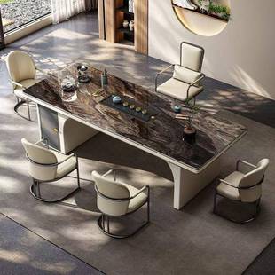 岩板茶桌椅代合高端奢石茶公台办室家用茶组水柜现轻奢岛VHW台泡