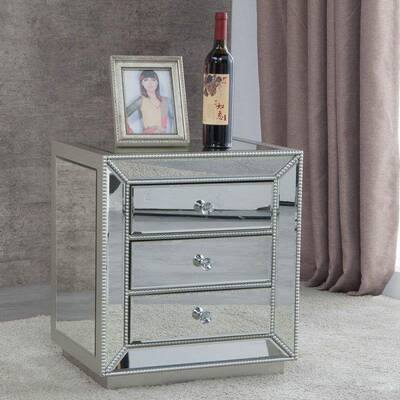 美式轻现镜面床头柜储物玻璃镜面奢欧式代柜简72617约家具收纳沙