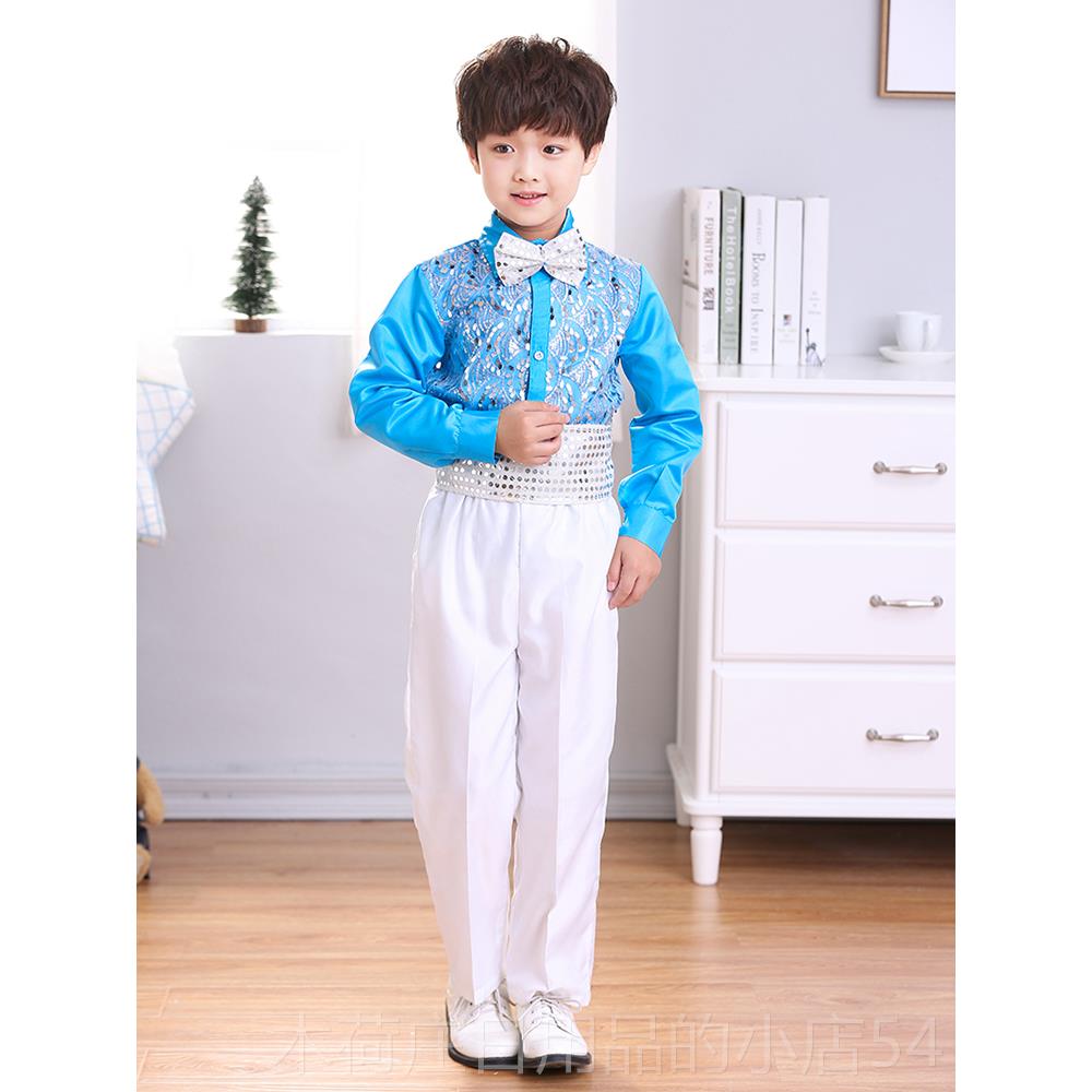 正品十一儿合唱演出服服夏男童孩中小学亮片舞蹈幼儿园背带裤表演