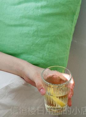 高档对比色设计纯裸睡薄荷+白色亚Ab版全绿麻双四件套豪华人床上