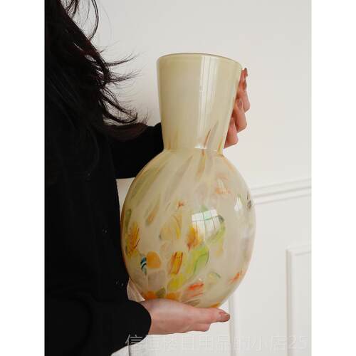 高档AUFUNRA中古花法设计感琉璃花器玉现代家居装饰瓶品插花式摆