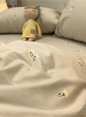 高档美花式田碎床上四件套园全棉纯小棉被套紫色文艺1.5m少女床单