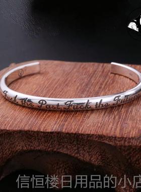 高档伊瓦岚U DRCEOVER高桥盾字母手镯男女纯N银开口覆古手环个性