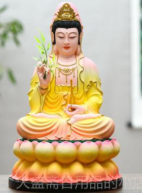 高档树脂玻璃钢观佛像 粉彩观奉音佛像摆 观世音供 家用音佛像件