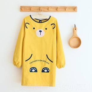 高档新爱款韩版可时尚卡通画画罩衣有袖反穿袖防污厨衣工作服长围