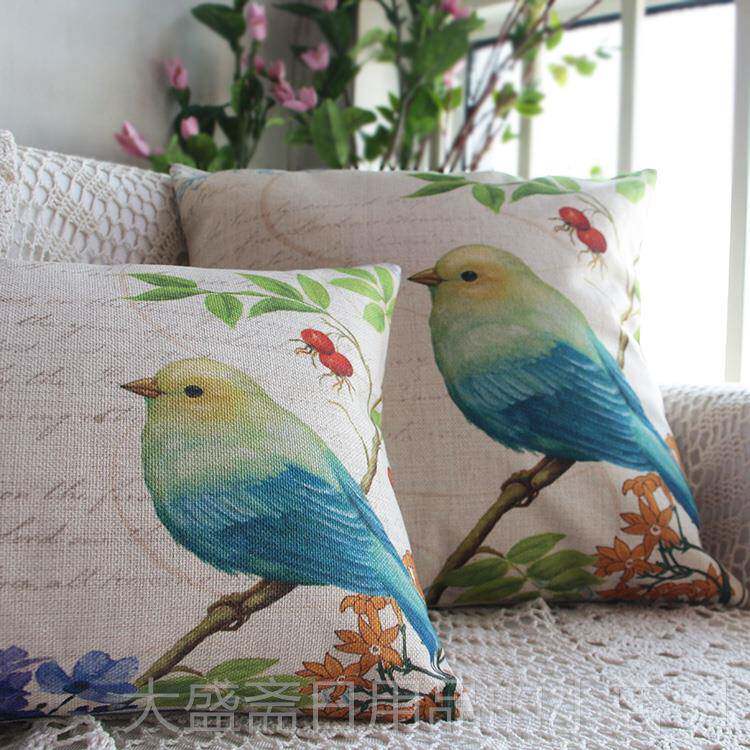 高档新鸟款棉麻风美式格古覆乡村田园花抱枕靠枕沙发样板房靠垫腰