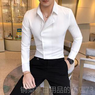 正品采购产品春秋士设计衫时，韩式衬尚高端长袖衬衫，个性化发型