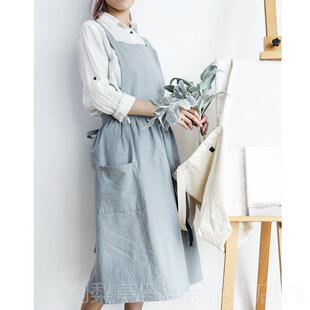 正品定o室制lo画g围裙日式覆古森系花艺百褶裙摆系带棉麻文艺工作