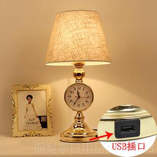 正品欧式轻奢带钟台表北欧卧室插电漫浪遥控美式结婚创意装饰床灯