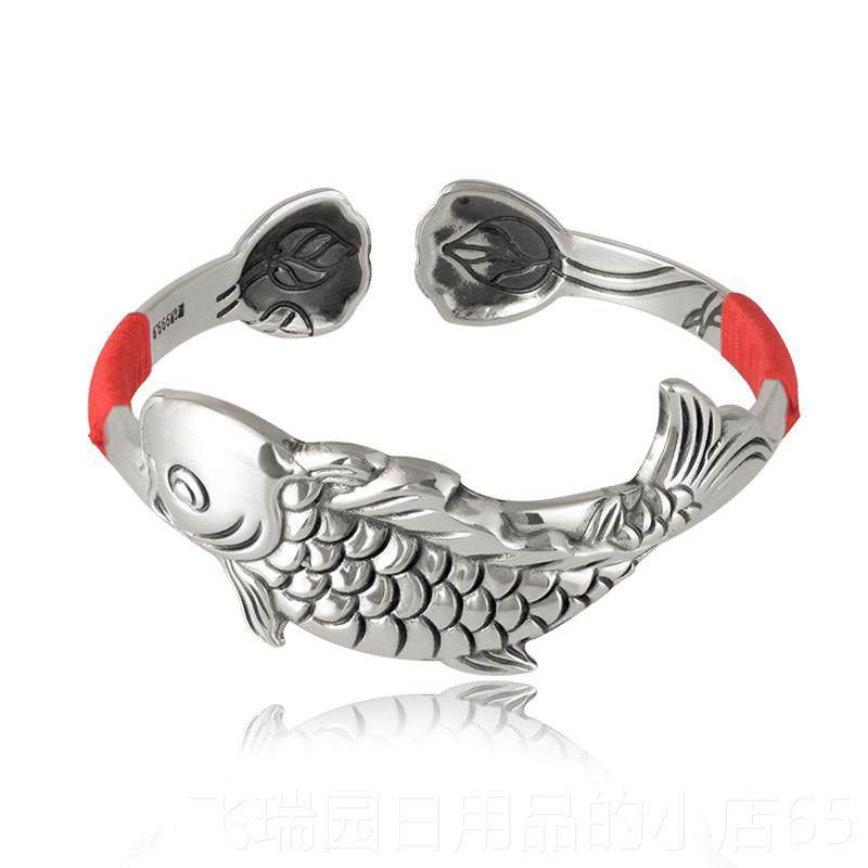 正品9999纯银银镯女重工小众鱼鲤莲蓬银饰手浮雕镯子实心复古生日,饰品/流行首饰/时尚饰品新,手镯,淘宝优惠券,粉丝福利购,淘宝优惠卷