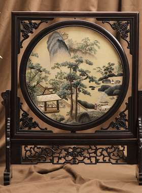 苏州刺绣摆件台屏双面绣实木纯手工苏绣屏风两面创意送礼礼品摆台