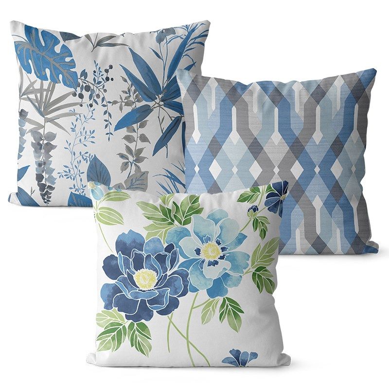 蓝色简约花卉植物图案棉麻双面抱枕沙发装饰靠垫腰枕套床头大靠背,居家布艺,靠垫/抱枕,淘宝优惠券,粉丝福利购,淘宝优惠卷