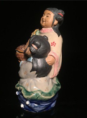 石湾公仔陶瓷和合人物摆件创意家居电视柜工艺品客厅摆设亲友送礼