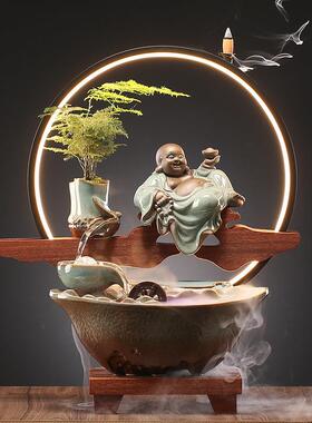 直销新款招财流水摆件创意假山喷泉循环加湿器陶瓷家居办公室桌面