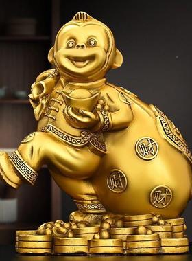 金猴金猴纳财纳财摆件十二肖属相猴艺金猴献宝背钱生袋工猴品桌面