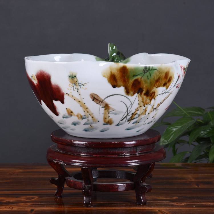 手工陶瓷窑变荷花青蛙碗
