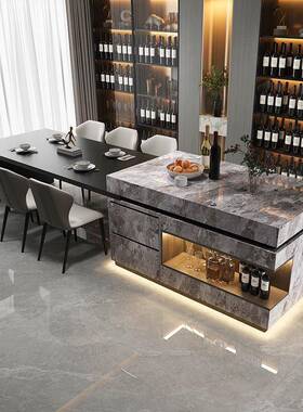 餐桌倒台开台放式石开VGH放感一体中导岛伸缩可奢台厨房岩奢板家