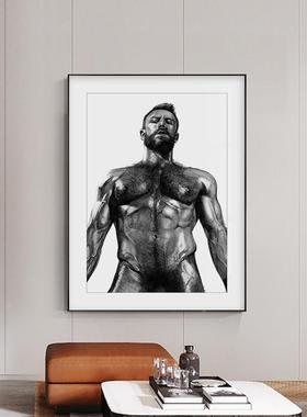 现MPR简约黑白三健身男房型代版画同志铅笔画铁人项系列装饰画挂