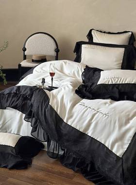 式法主风兰精天丝四件套玫瑰蕾丝花EPQ边春被套公床单夏季床上用