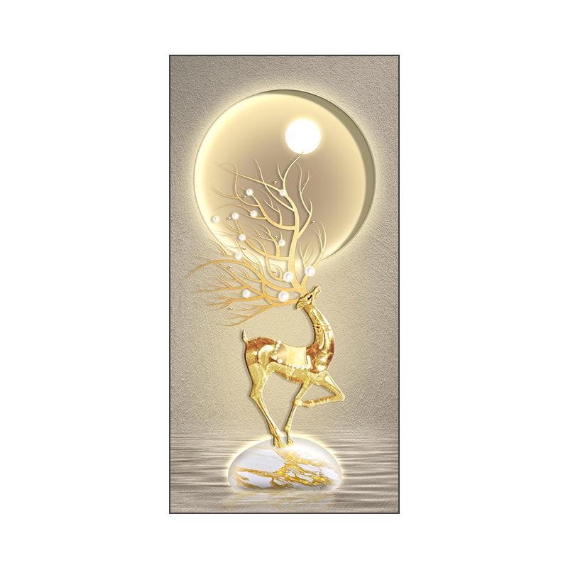 福鹿门玄关装壁饰画现轻奢走代廊过道挂KKG画寓意好入户进客厅竖