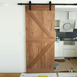 纯实木美式仓形门卧室谷移门整原木自然边推木门门厨房隔断趟门拉