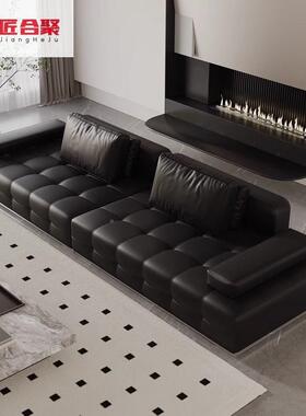 意KWP式极简布艺沙发大小户型高沙发客厅绒奢布劳端伦轻斯直排皮