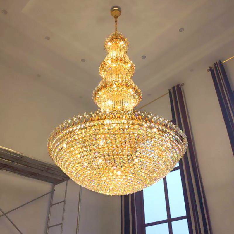 复式楼客厅大吊灯金色水晶大灯吊欧式别墅酒店大堂吊8灯1POP.51.
