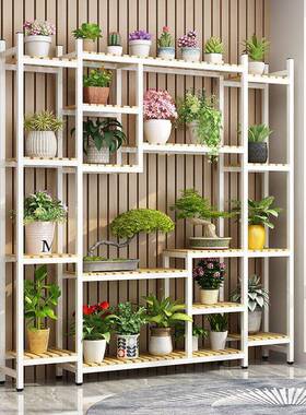 花架实木铁艺外阳地台架多层花店示架落式多肉室JUX室内家用置展