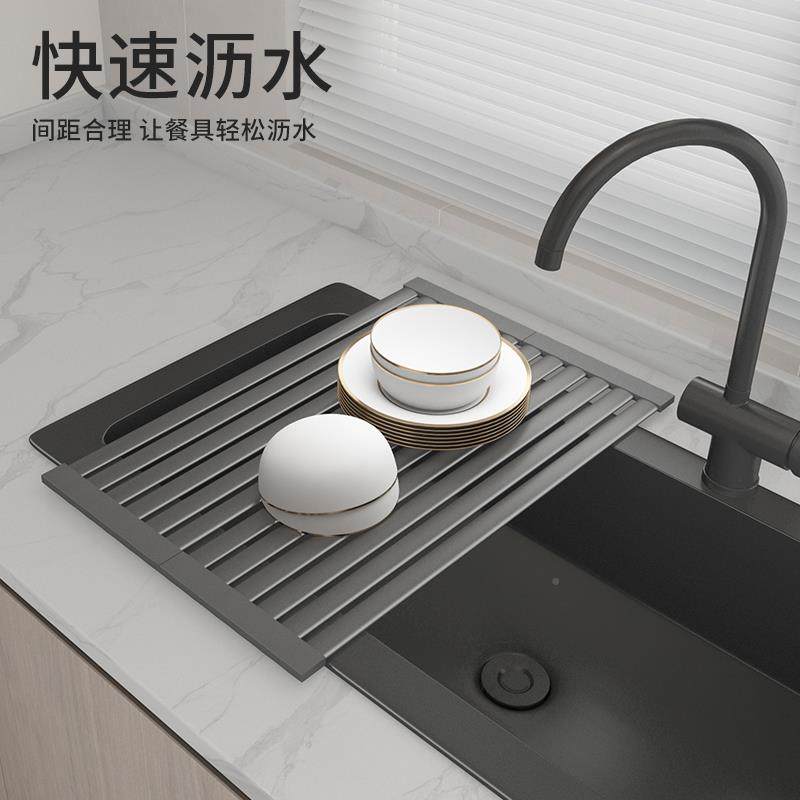 厨房洗水槽滤水板不锈钢碗沥水置物架放砧板架碟碗沥水JWJ池帘可