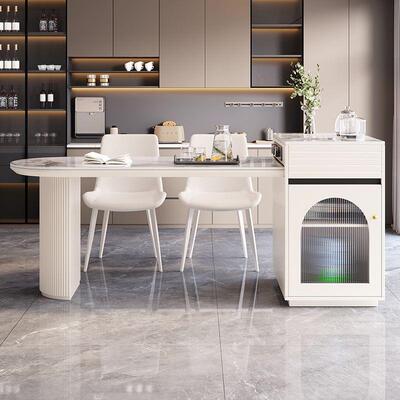 2024新款HKD岩板木岛台餐用桌中岛台小户型家可伸实缩岛台一体式