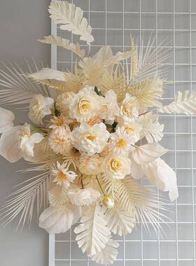 婚仿真庆花鸟巢叶白色地排花系粉色角花路系引花排森婚礼GNV背景