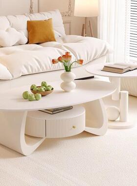 FML奶风极简岩板茶几客2厅家用茶几网油红爆款24新0款轻奢茶桌小