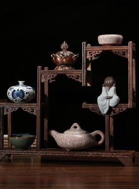 鸡翅木架博古架中摆式小多宝阁茶具DKL架子实木置物架件茶壶架展