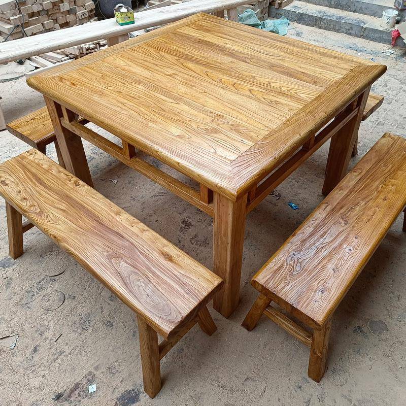 老榆木八仙桌木方桌约正方民宿仿简椅古实原木餐325桌茶桌家用桌