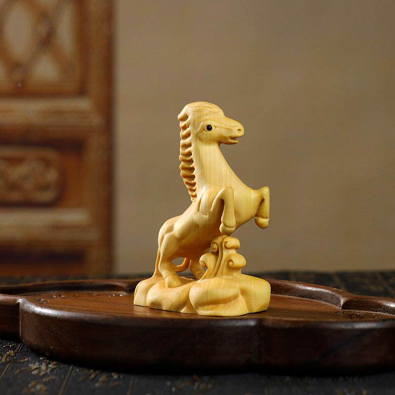 黄十杨木雕手马到成家居摆件木质手把件功二生肖马把件汽IHN车摆