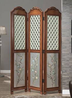 美式入屏隔断客厅玄关办风室移动折叠酒店新户古45152典手公绘花